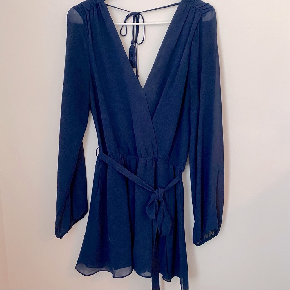 Naked Zebra Blue Chiffon Long Sleeve Romper
